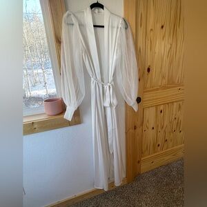 White Bridal dressing robe, Floor length, Satin, Boudoir